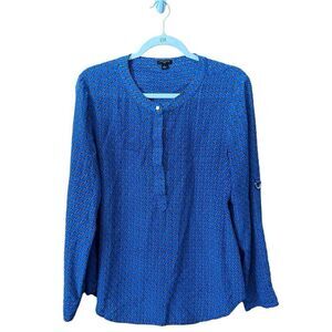 Ann Taylor Blue Buttoned Mandarin Collar Blouse